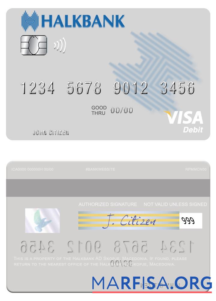 Printable Macedonia Halkbank AD Skopje visa debit card sample